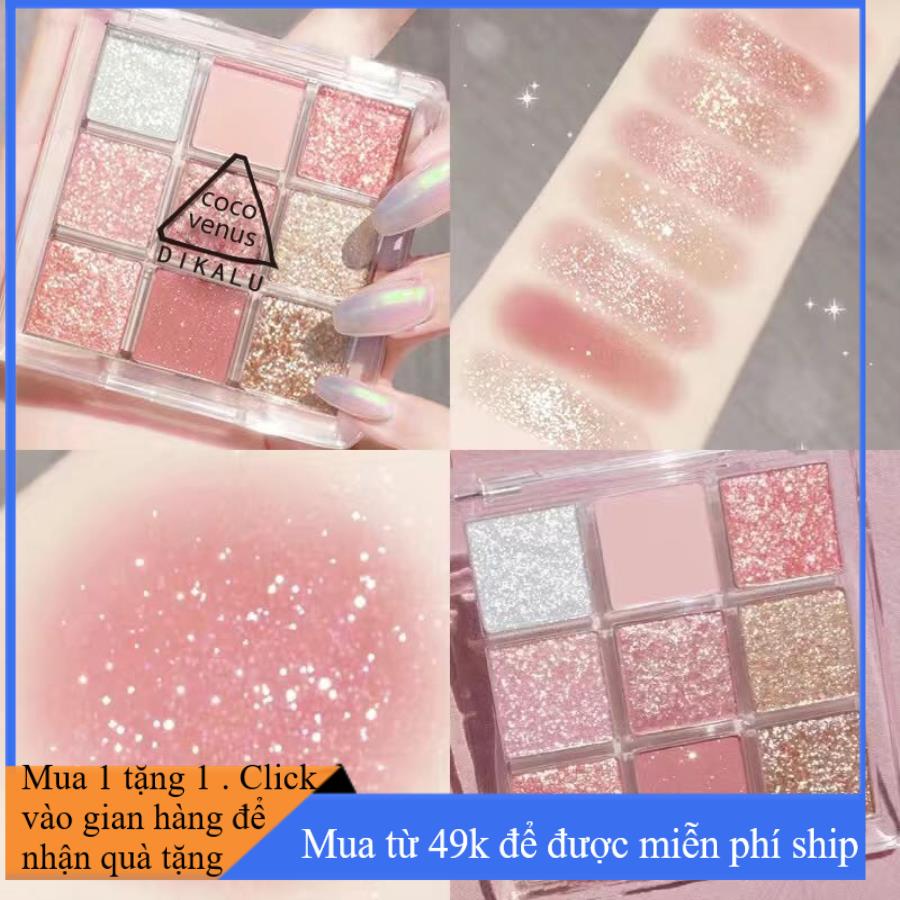 Bảng mắt DIKALU tone cam đào 9 ô nhũ lấp lánh