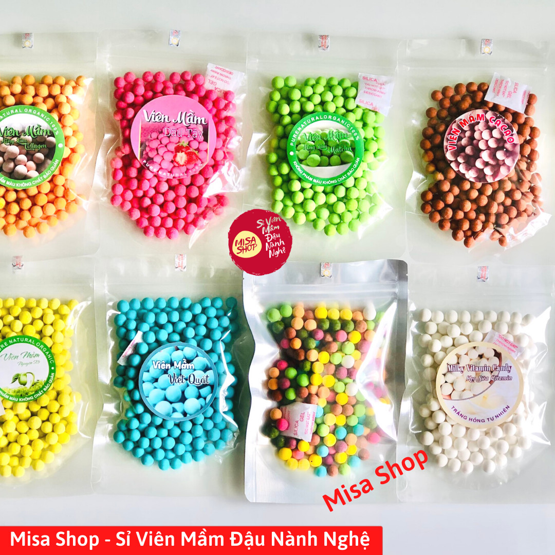 [MIỄN SHIP] 100gr viên mầm mix vị mầm đậu nành nguyên xơ, matcha, sữa, collagen, khoai môn, dâu tây, việt quất, tảo - Kẹo mầm mix vị Misa Shop