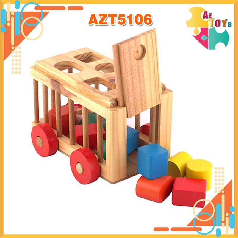 [HCM]Xe Thả Hình Khối Bằng Gỗ Cho Bé - Đồ Chơi Gỗ - AZT5106