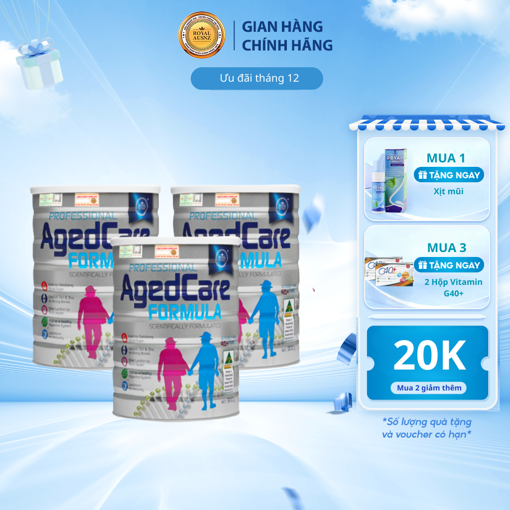 Combo 3 Hộp Sữa Bột Aged Care Formula ROYAL AUSNZ Cung Cấp Dinh Dưỡng Duy