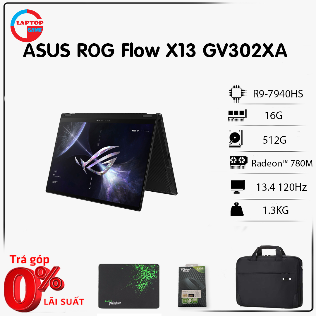 [Mới 100%] Asus ROG Flow X13 GV302XA (Ryzen 9 7940HS, Ram 16GB, SSD 512GB, AMD Radeon™ 780M, 13.4" 120Hz FHD+) Laptop gaming, văn phòng cao cấp
