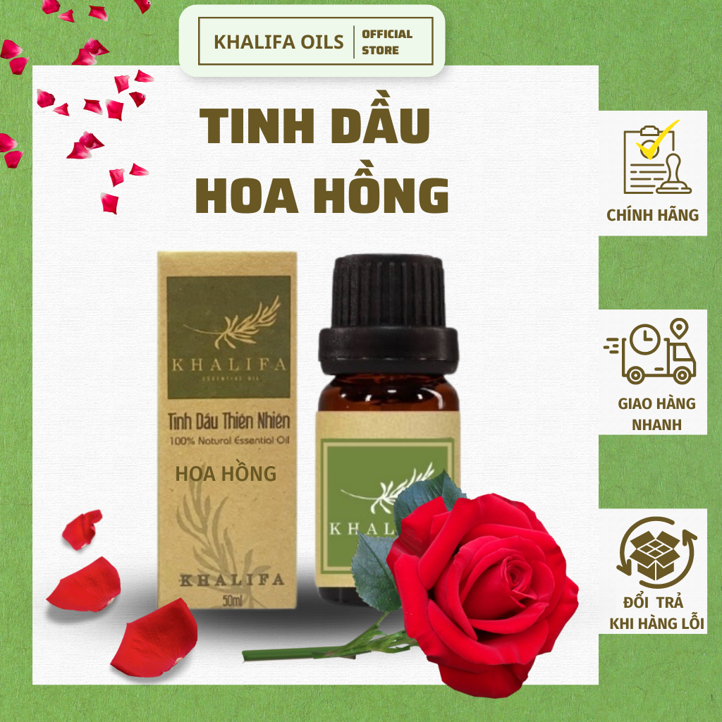 Tinh dầu hoa hồng nguyên chất khalifa 50ml tốt cho da giảm stress khử mùi chống say xe hàng chính hãng