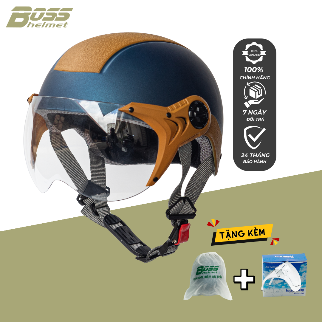 Nón bảo hiểm 1/2 đầu boss helmet at3.3k - hd
