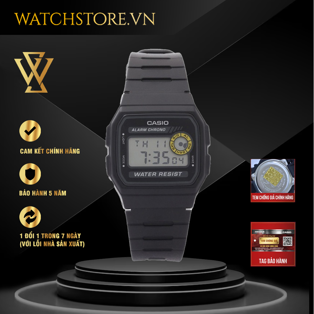 Đồng hồ điện tử unisex casio chính hãng watchstore f-94wa-8dg thiết kế mặt vuông 33.2mm dây đeo và vỏ nhựa bền bỉ cá tính