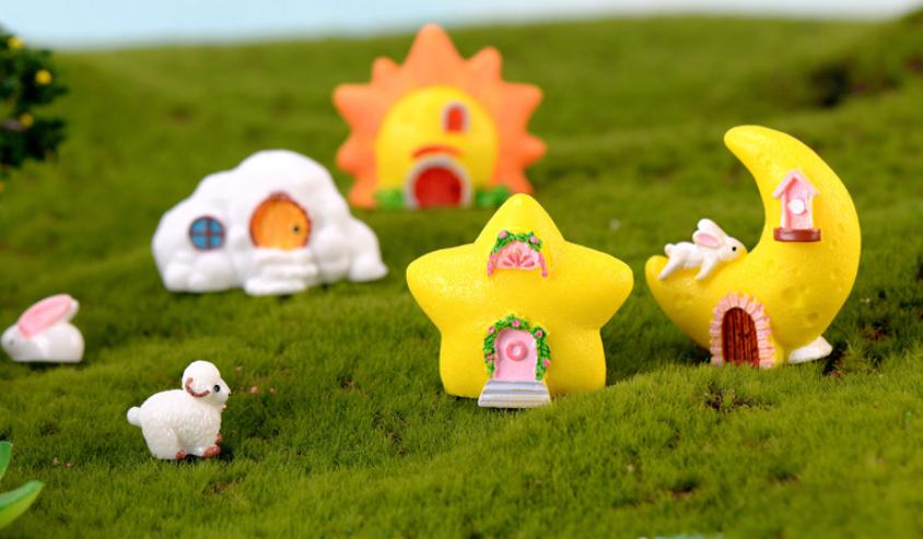 [HCM]Mô hình nhà mặt trăng mặt trời ngôi sao mây trang trí tiểu cảnh thủy sinh terrarium chậu cây cảnh sen đá bánh kem