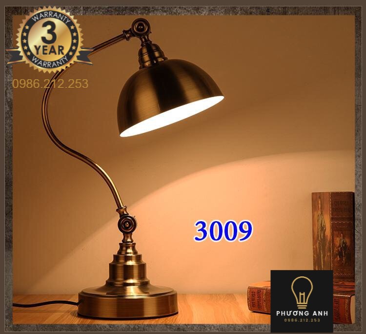 Đèn bàn làm việc cổ điển màu vàng đồng phong cách châu âu mã 3009- đèn phương anh