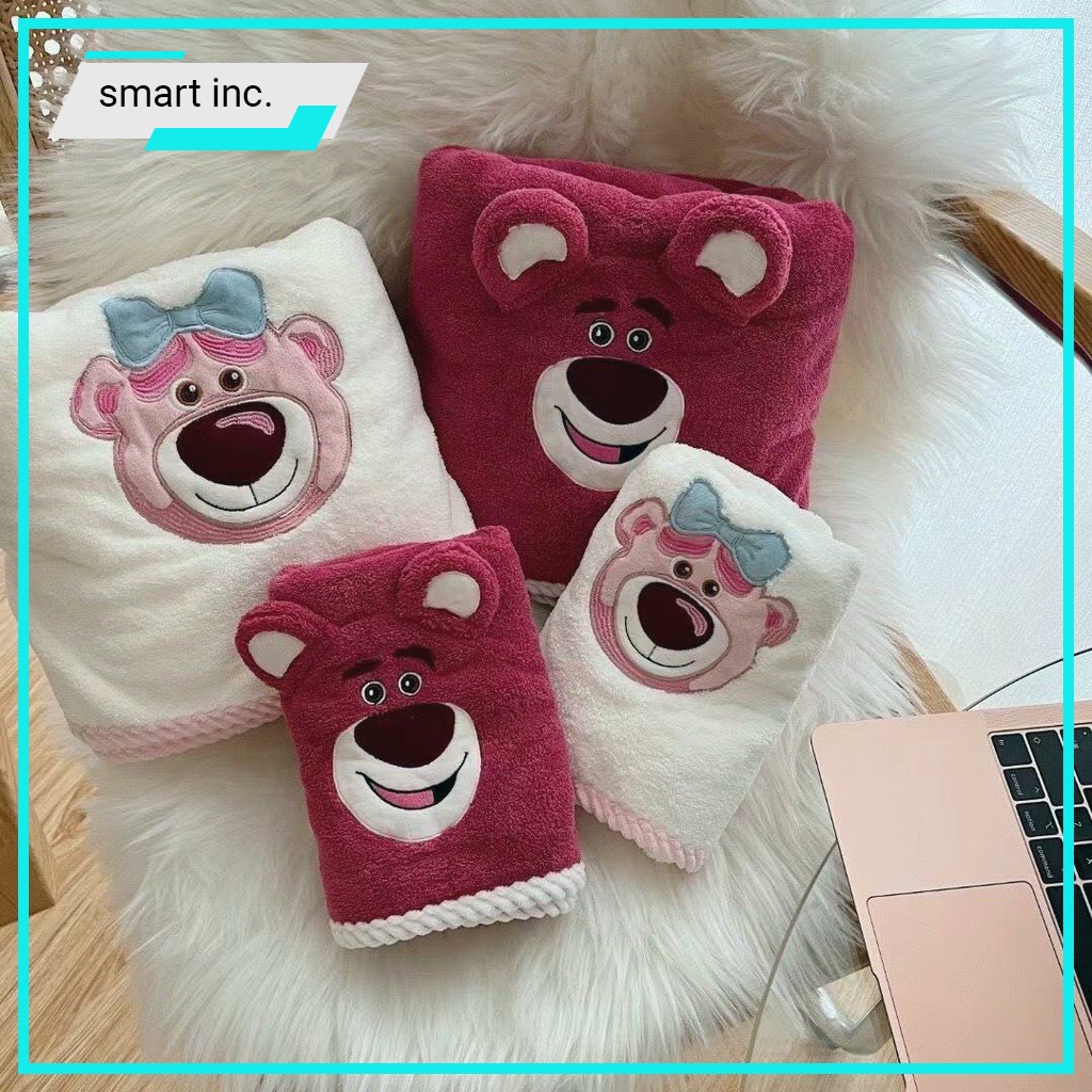 Khăn tắm gấu dâu lotso khăn tắm cho bé cotton mềm mịn cao cấp