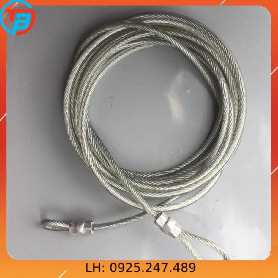 Dây cáp khóa xe bọc nhựa phi 8 dài 15m.