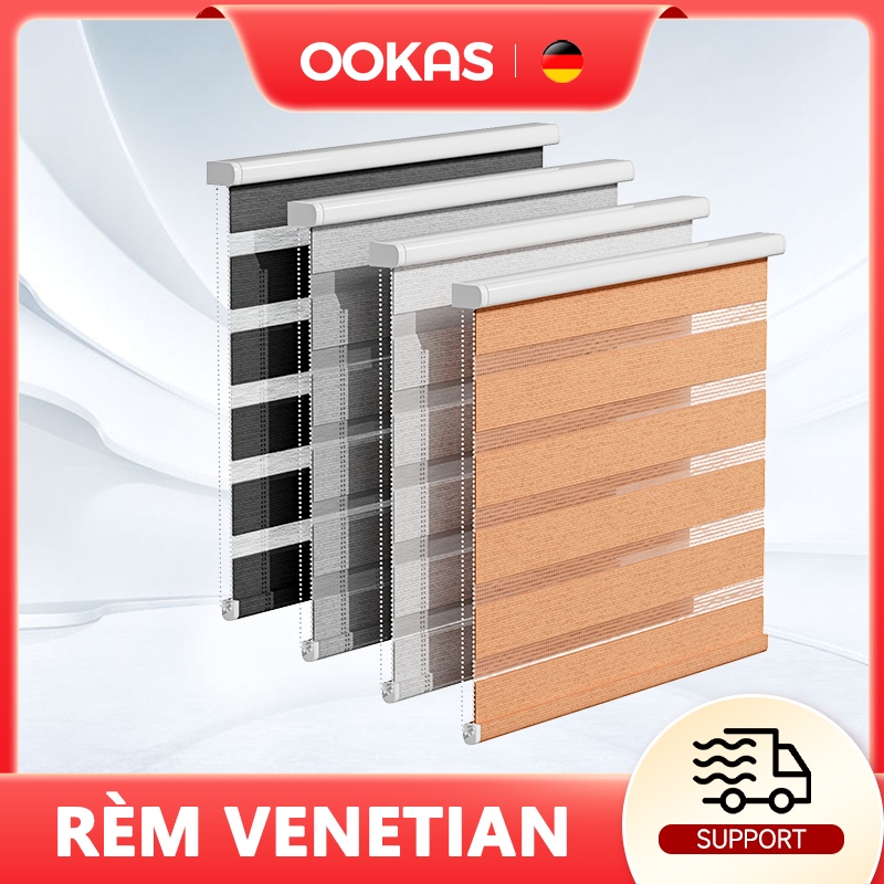 OOKAS Rèm dán cửa xếp ly chất liệu vải dệt chắn nắng rèm cửa không cần khoan tường đóng đinh