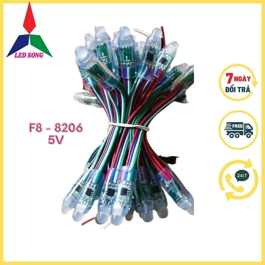 Led f8 full màu IC 8206 Led Song tự nháy cháy 1 bóng không ảnh hưởng bóng khác dây 50 bóng 5v