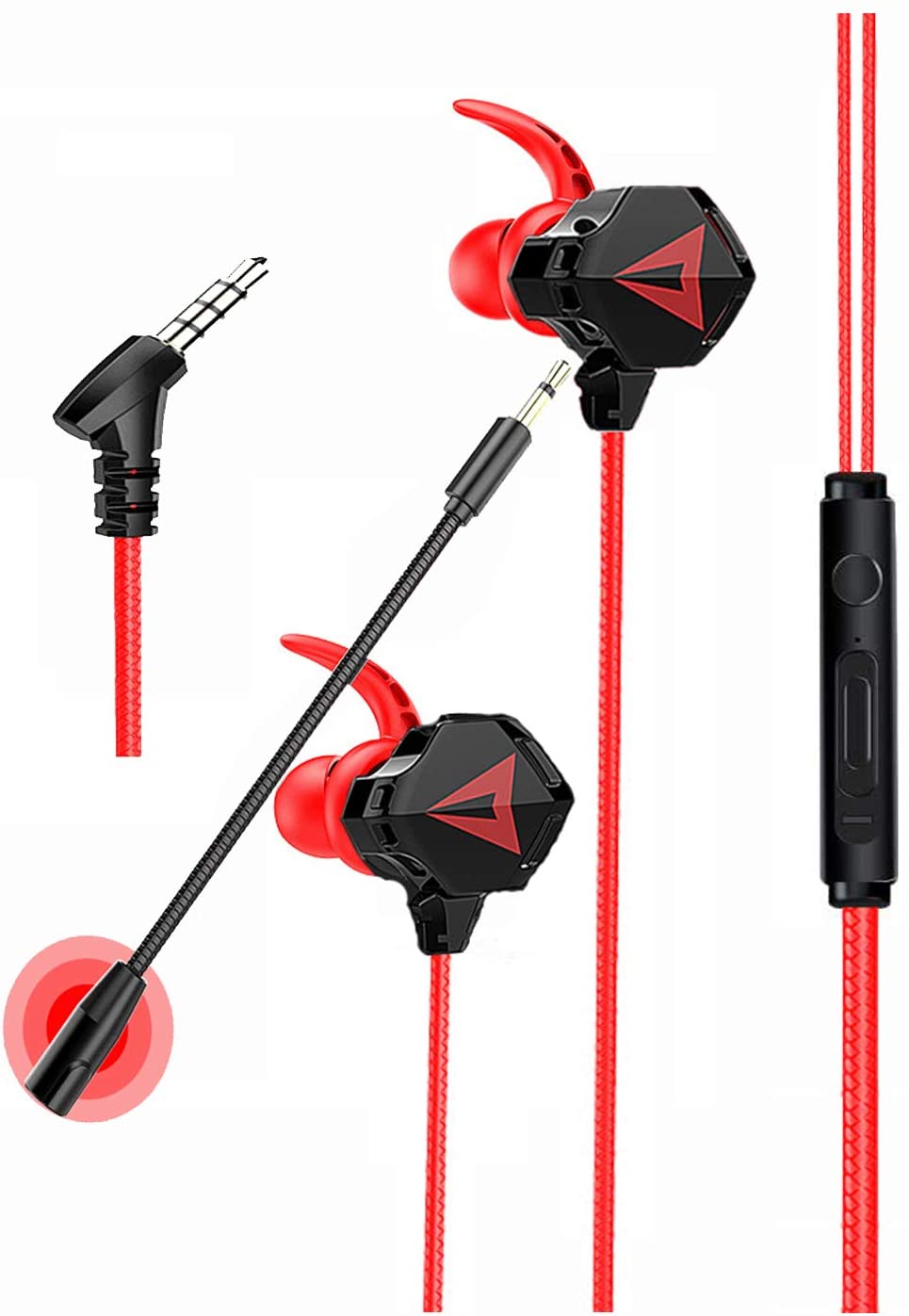 Gaming Earbuds with mic Deep Bass Earphones in-Ear Headset Stereo Headphone with Detachable Dual Microphone for Mobile Gaming, Mobile phone,Android，Xbox One, PS4, Pro, PC，PUBG