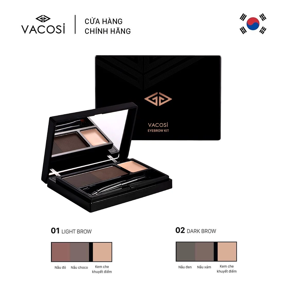 Vacosi bộ kit vẽ mày + che khuyết điểm natural studio eyebrow kit powder + concealer 7,5g vm08