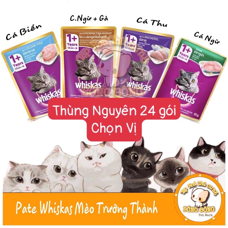 Pate cho mèo - pate cho mèo lớn - pate whiskas cho mèo lớn - thùng 24 gói - bông bông