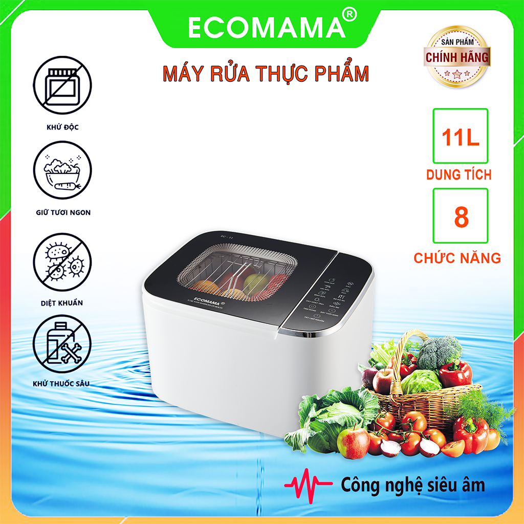 Máy rửa thực phẩm đa năng, tiệt trùng bình sữa ecomama công nghệ siêu âm rửa sạch vết bẩn, khử độc thực phẩm