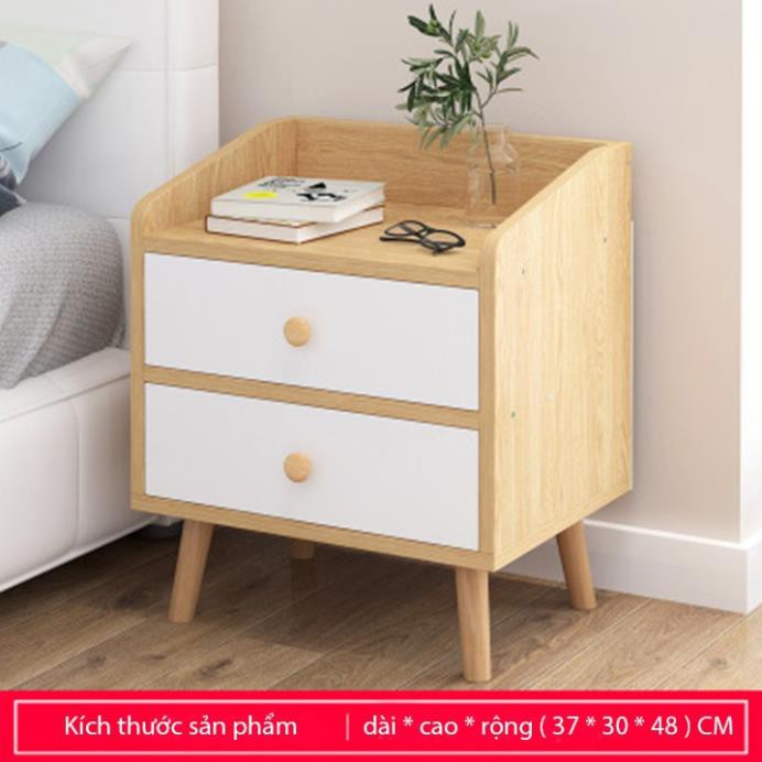 Tủ tap đầu giường màu xanh, kem 2 ngăn bằng gỗ bền đẹp - Tủ đầu giường phòng ngủ mini - Kệ tủ để đồ đặt góc tường, góc sofa
