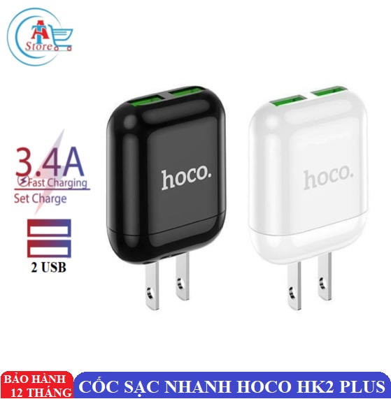 Cốc sạc nhanh dualusb hoco hk2plus 3.4a chính hãng