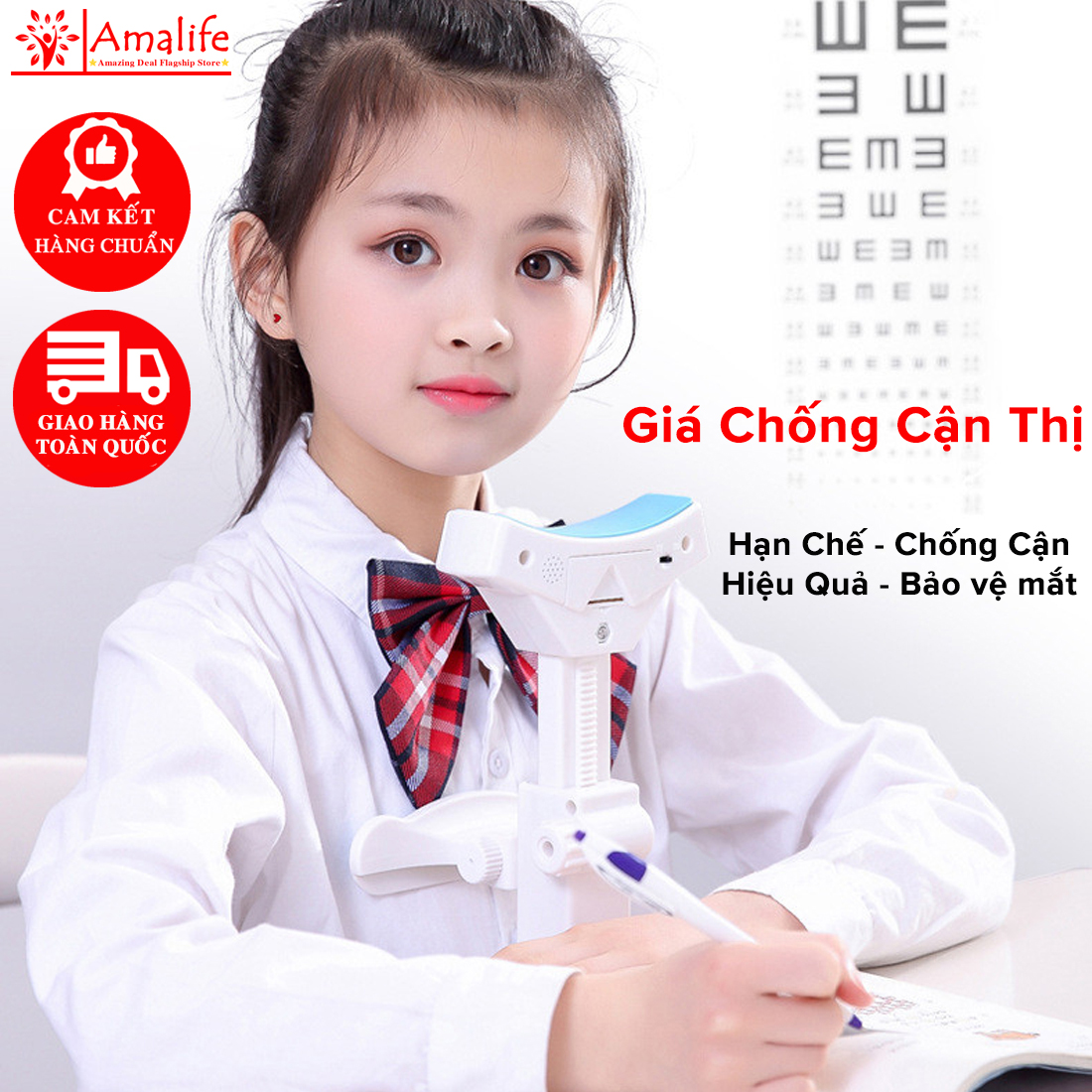 Giá Đỡ Cằm Chống Cận Thị, Dụng Cụ Chống Cận Thị, Chống Gù – Chọn Màu - Tặng Kèm 3 Con Cá Heo Luyện Chữ Cao Cấp Amalife