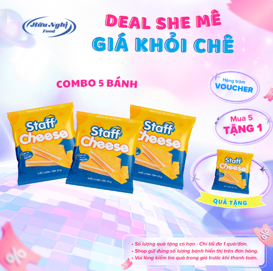 Bánh Mì Sandwich Kẹp Phủ Phô Mai Staff 65g, bánh Hữu Nghị dinh dưỡng, ăn sáng, ăn vặt tiện lợi