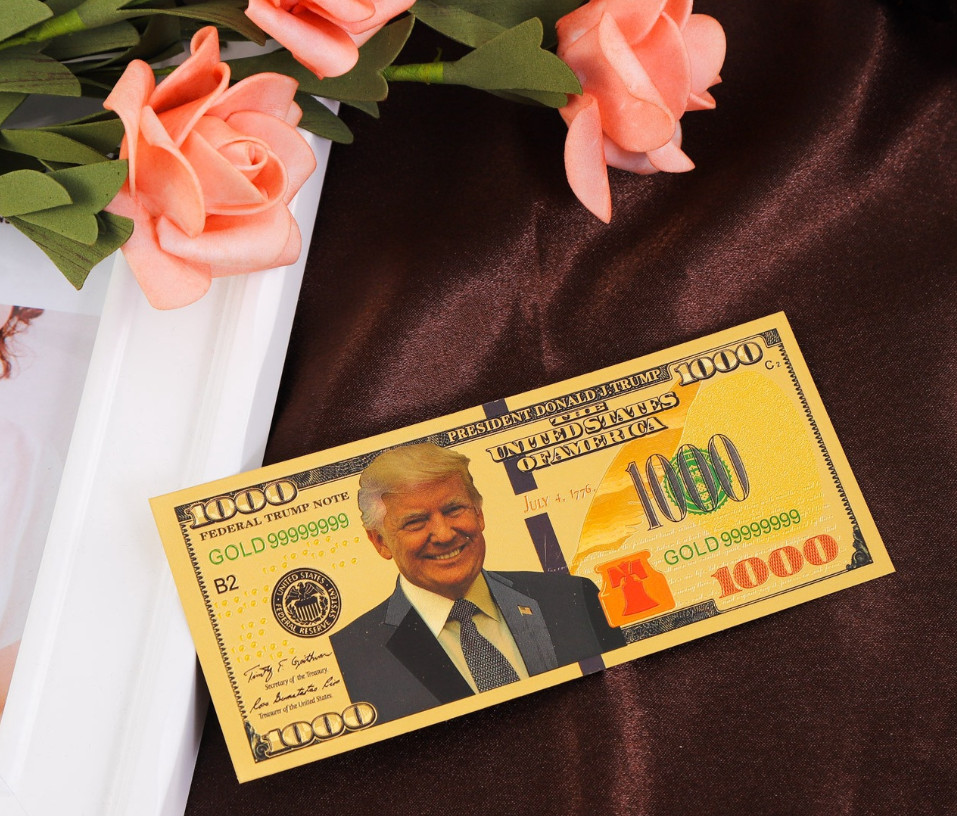Tờ $1000 Tổng Thống Donald Trump mạ vàng bằng plastic seri VIP 999999