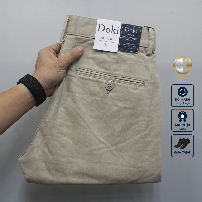 Quần Kaki Doki Kem DKC-01 Cao Cấp, Quần Kaki Dáng Ôm Đứng Chất Vải Co Giãn Dày Dặn, Không Nhăn Bai Nhão Xù