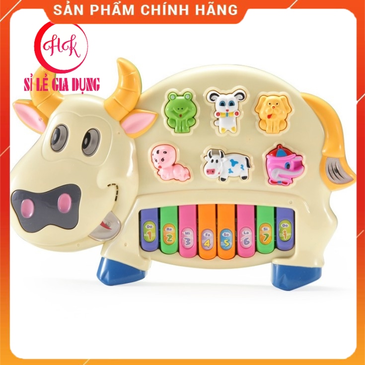 Đồ chơi đàn piano hình con bò - con thỏ - con ngựa có nhạc phát sáng cho bé HK Mart