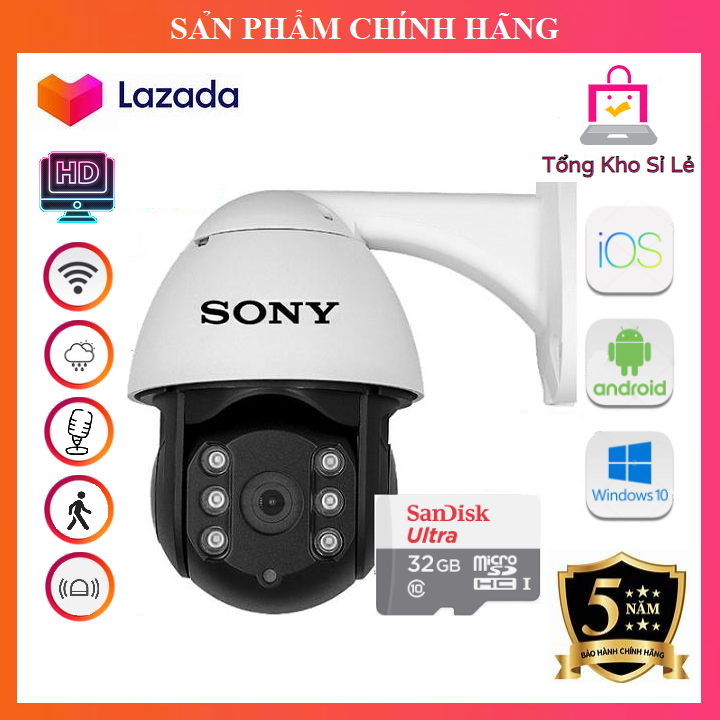 (Tùy chọn thẻ 32/64/128GB) Camera Wifi Sony PTZ Xoay 360 Độ 4.0 Ngoài Trời - Trong Nhà 4.0 Mpx Full Hd 1080P , Siêu Chống Chịu Thời Tiết - New 2021 Không có đánh giá