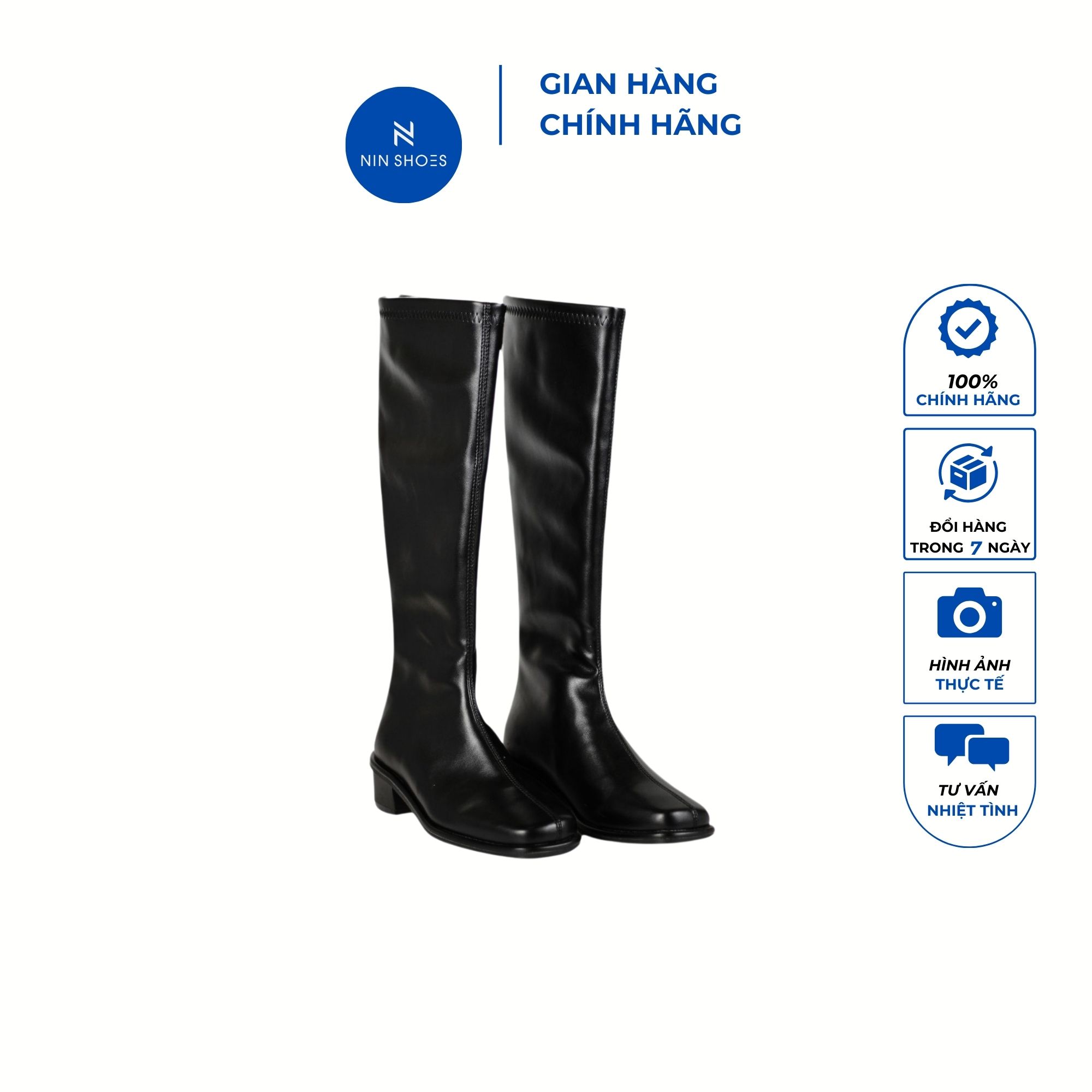 Giày bốt đùi nữ ninshoes 3p chất liệu da lộn cao cấp có khóa kéo sau tag chữ kim loại sang trọng dễ phối đồ bom063