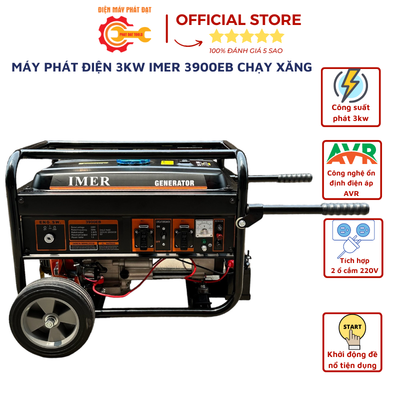 Máy phát điện imer 3kw chạy xăng-có đề nổ- bảo hành 12 tháng