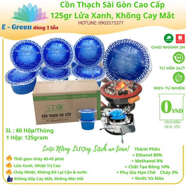 Cồn thạch sài gòn nhóm bếp cồn bếp than, lửa xanh - không cay mắt - không mùi, cồn thạch sài gòn cao cấp