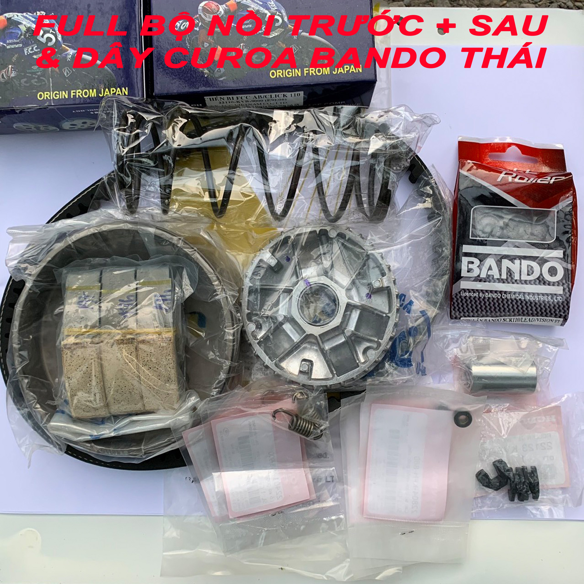 Full bộ nồi trước nồi sau và dây curoa cho Honda Lead 110 SCR 110 - FCC và Bando