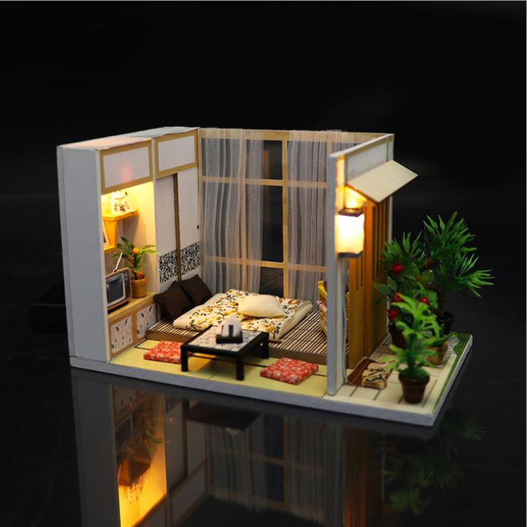Mô hình nhà DIY Doll House Nhà Cổ Nhật Bản Mica chống bụi, Bộ dụng cụ và Keo dán