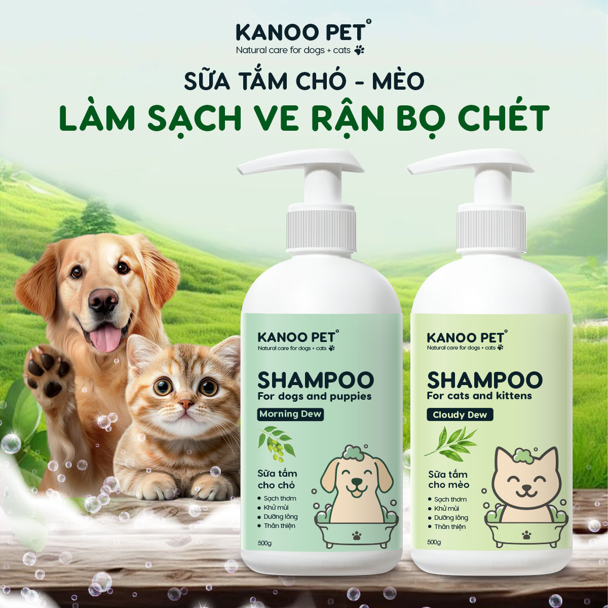 Sữa tắm Chó, Mèo Kanoo Pet - Hỗ trợ sạch vẹ rận, khử mùi, làm thơm và dưỡng lông thú cưng