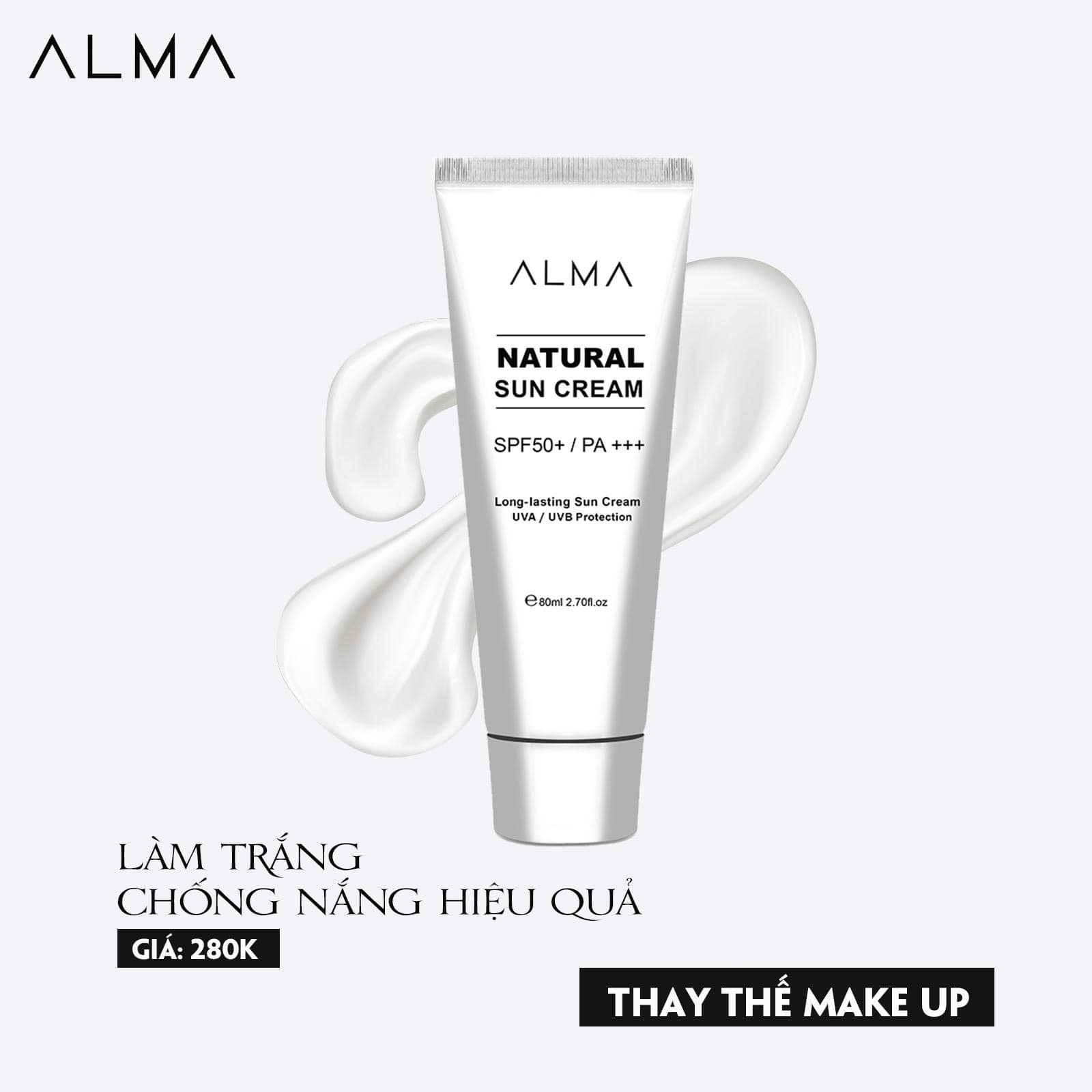 Kem chống nắng alma giúp chống nắng lên tone cho da mịn đẹp như kem nền mùi thơm sang chảnh spf 50+ pa+++ 30ml