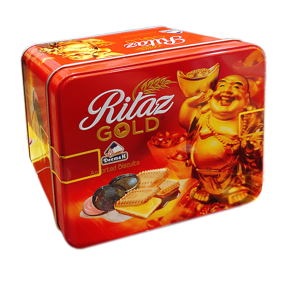 01 Hộp thiếc (218gr) Bánh quy nhân kem socola, dâu Ritaz Gold nhập khẩu Ả Rập Xê Úc (Date: 24 tháng) - Giao màu ngẫu nhiên.BÁCH HÓA UY TÍN