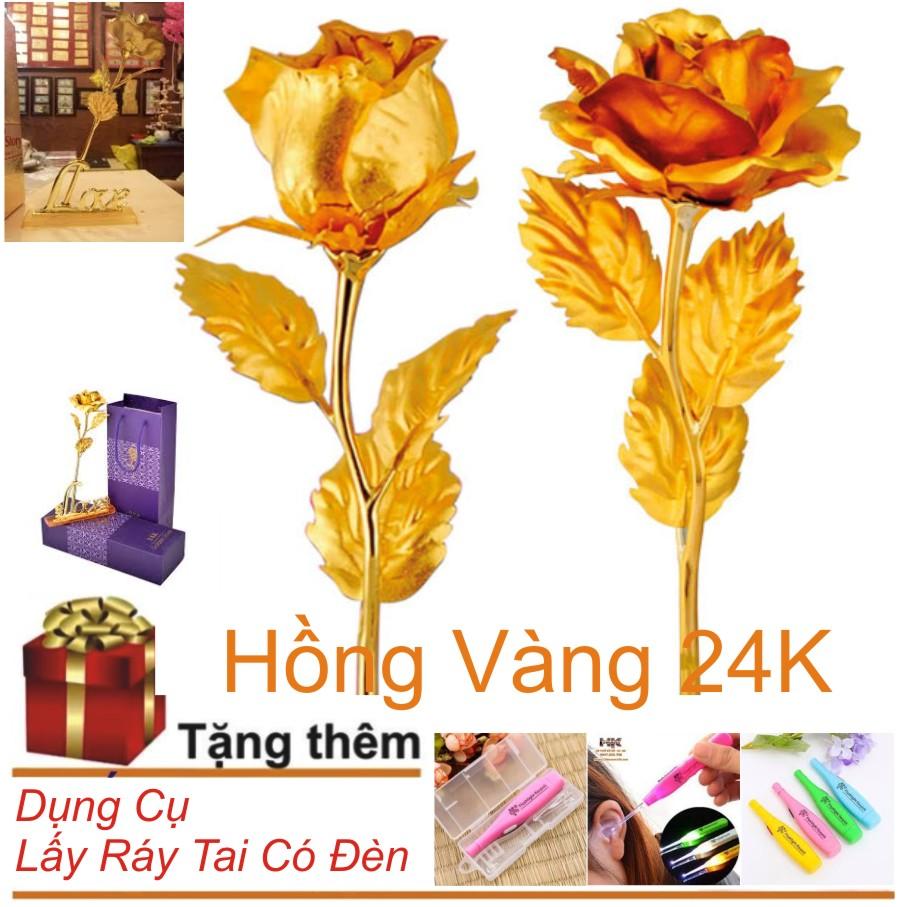 Hoa hồng mạ vàng 24K có chân đế + Tặng kèm dụng cụ lấy ráy tai