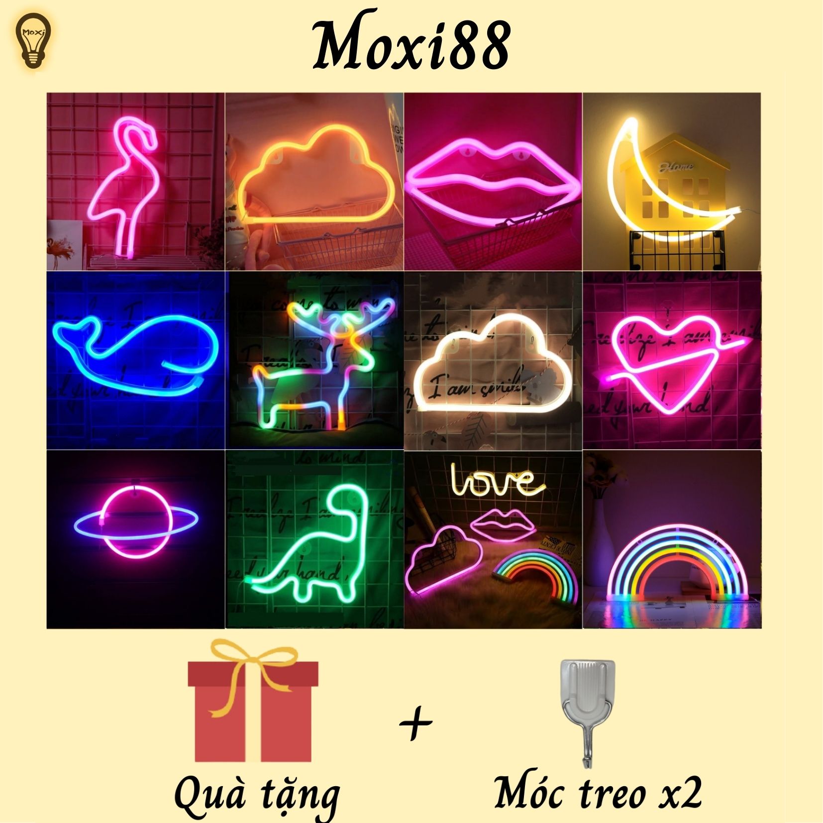 [Tặng móc dán] [HCM] Đèn trang trí phòng ngủ , đèn led NEON trang trí phòng ngủ , đèn ngủ decor phòng dùng pin và USB treo tường nhiều kiểu dáng  , quà tặng giáng sinh , noel , lễ tết .