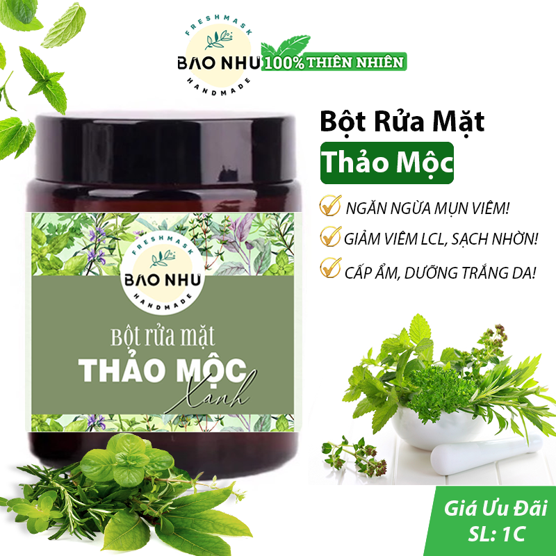 Bột rửa mặt thảo mộc xanh (Ngừa mụn, sáng da)