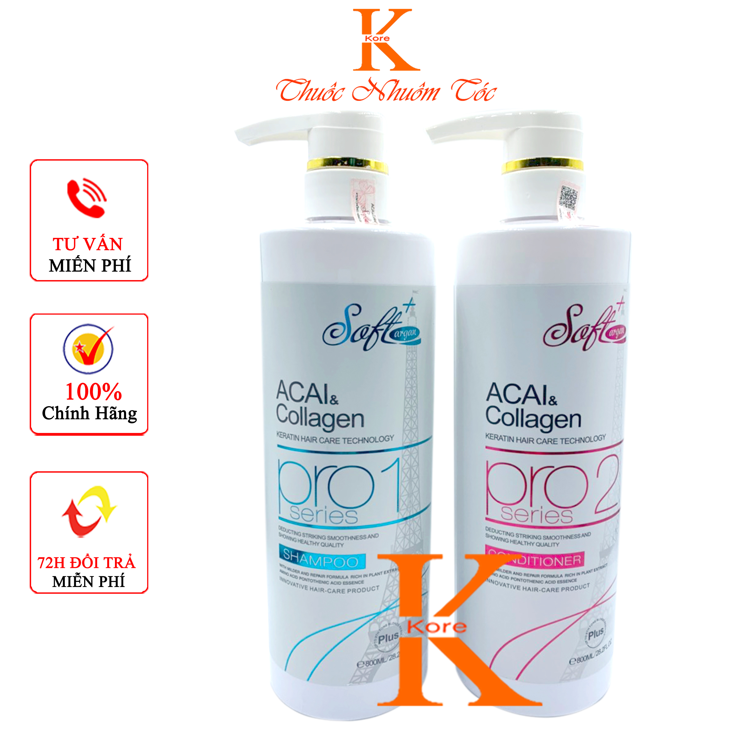 Cặp dầu gội xả soft & collagen argan soft+ 800ml x2