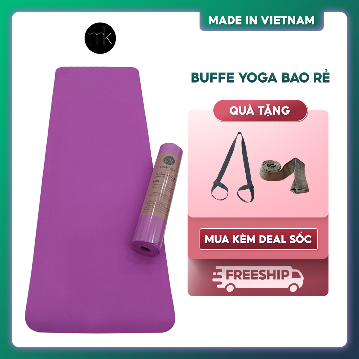Thảm yoga MIKIE MAT dòng Love Mat MÀU TÍM  6mm - Chống trượt, thành phần cao su non