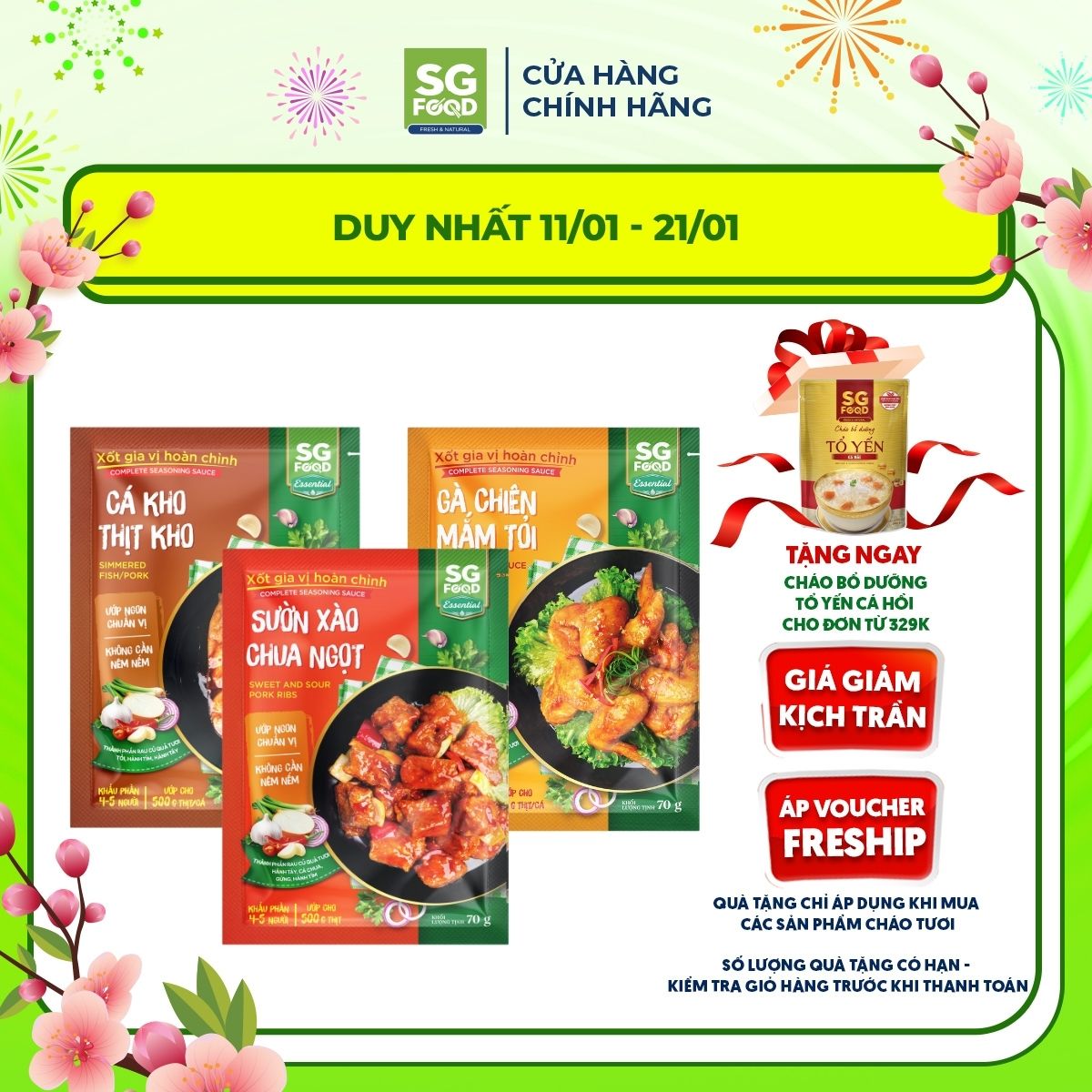 Combo 3 gói Xốt gia vị hoàn chỉnh SG Food mix vị (Sườn xào chua ngọt, Cá kho - thịt kho, Gà chiên mắm tỏi)