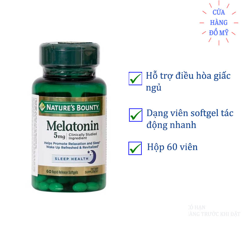 Viên uống Melatonin 5mg 60 viên Nature Bounty Super Strength Hỗ Trợ Điều Hòa Giấc Ngủ - Shop Hong1008