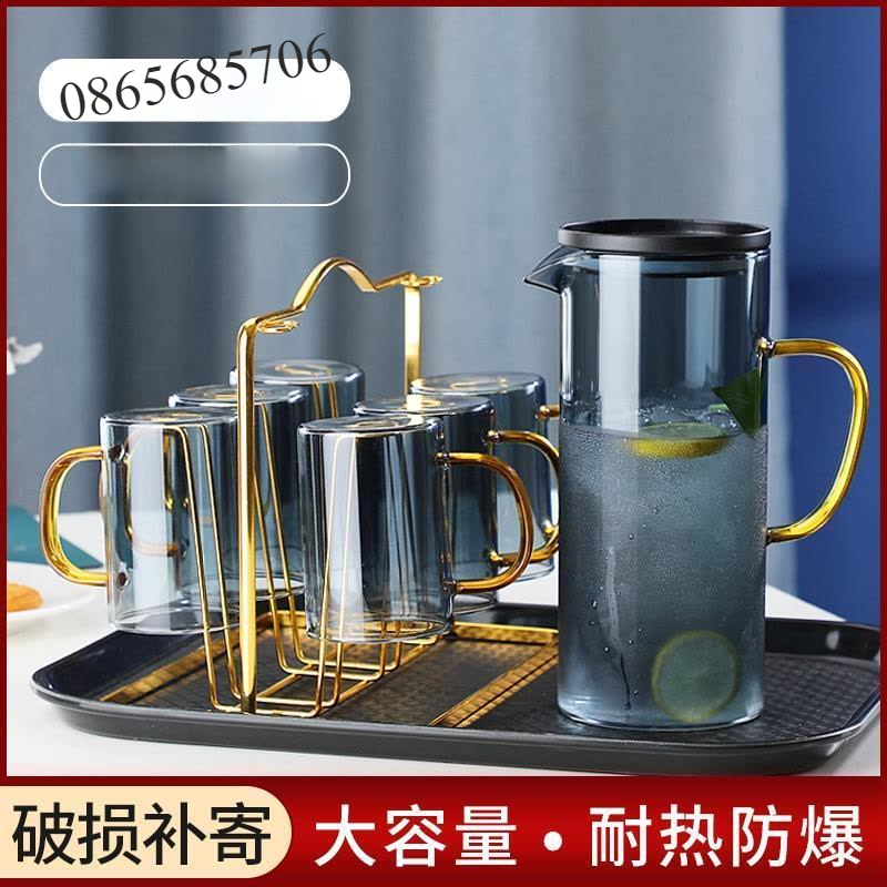Bộ 1 bình 6 cốc thủy tinh Ocean đại dương đổi màu xanh nước biển Thủy tinh ánh xanh