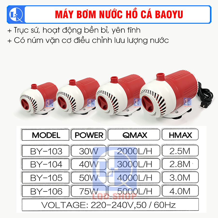Máy bơm baoyu by 104, by 105, by 106 | trục sứ, hoạt động êm ái | máy bơm chìm