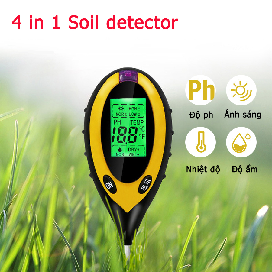 Máy đo độ ph đất, độ ẩm, ánh sáng, nhiệt độ, dụng cụ đo ph 4 in 1 tặng kèm pin，4 trong 1 máy đo độ ẩm đất máy kiểm tra ánh sáng mặt trời để trồng cây làm vườn máy đo độ ẩm ph đất vườn kỹ thuật số chuyên nghiệp