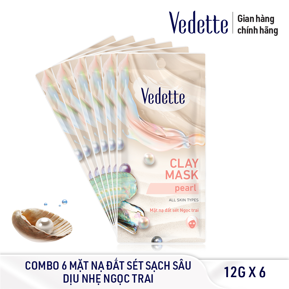 Combo 6 mặt nạ đất sét ngọc trai sạch sâu dịu nhẹ vedette 12g x 6