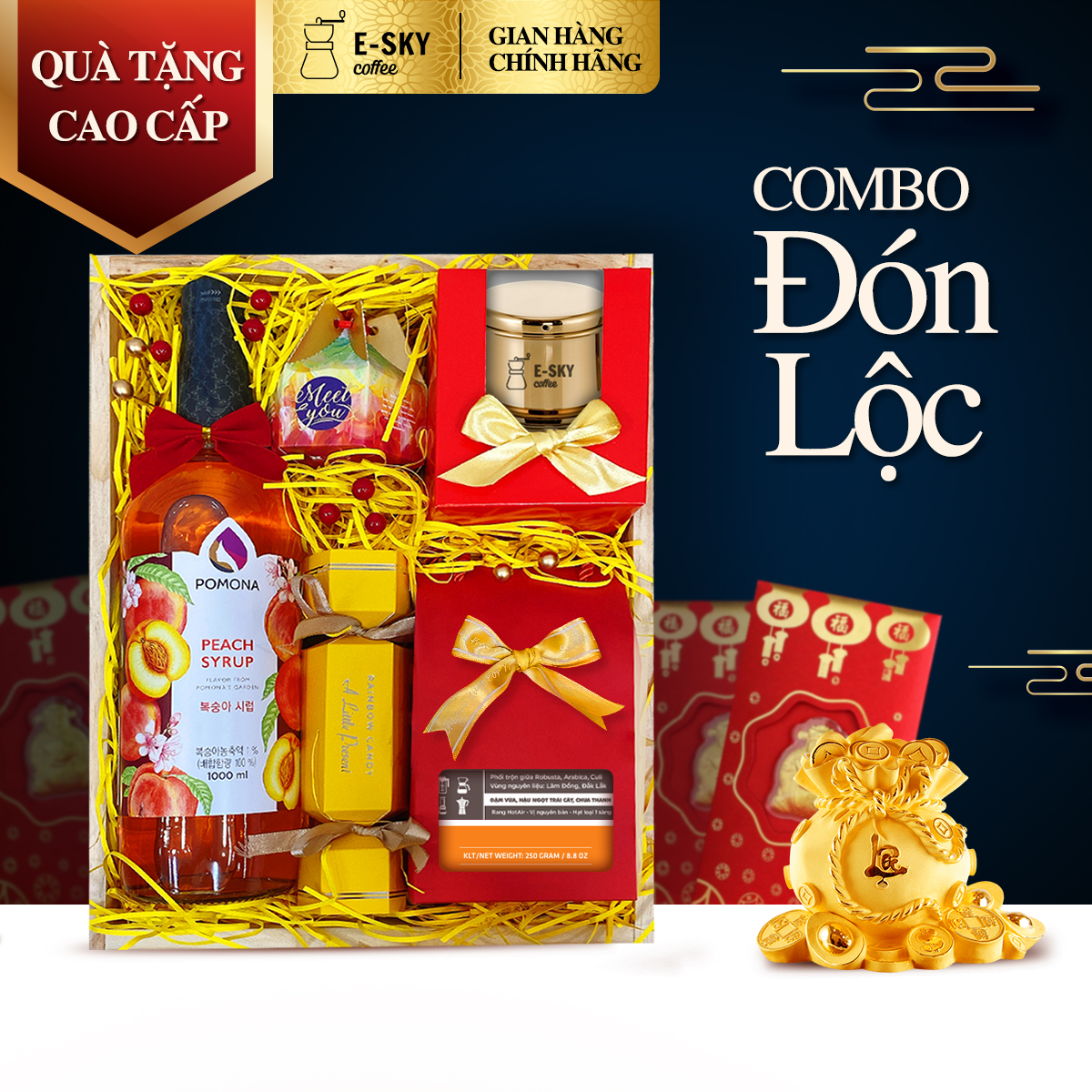 Set quà tặng e-sky coffee giỏ quà tặng cao cấp hộp quà tặng sang trọng