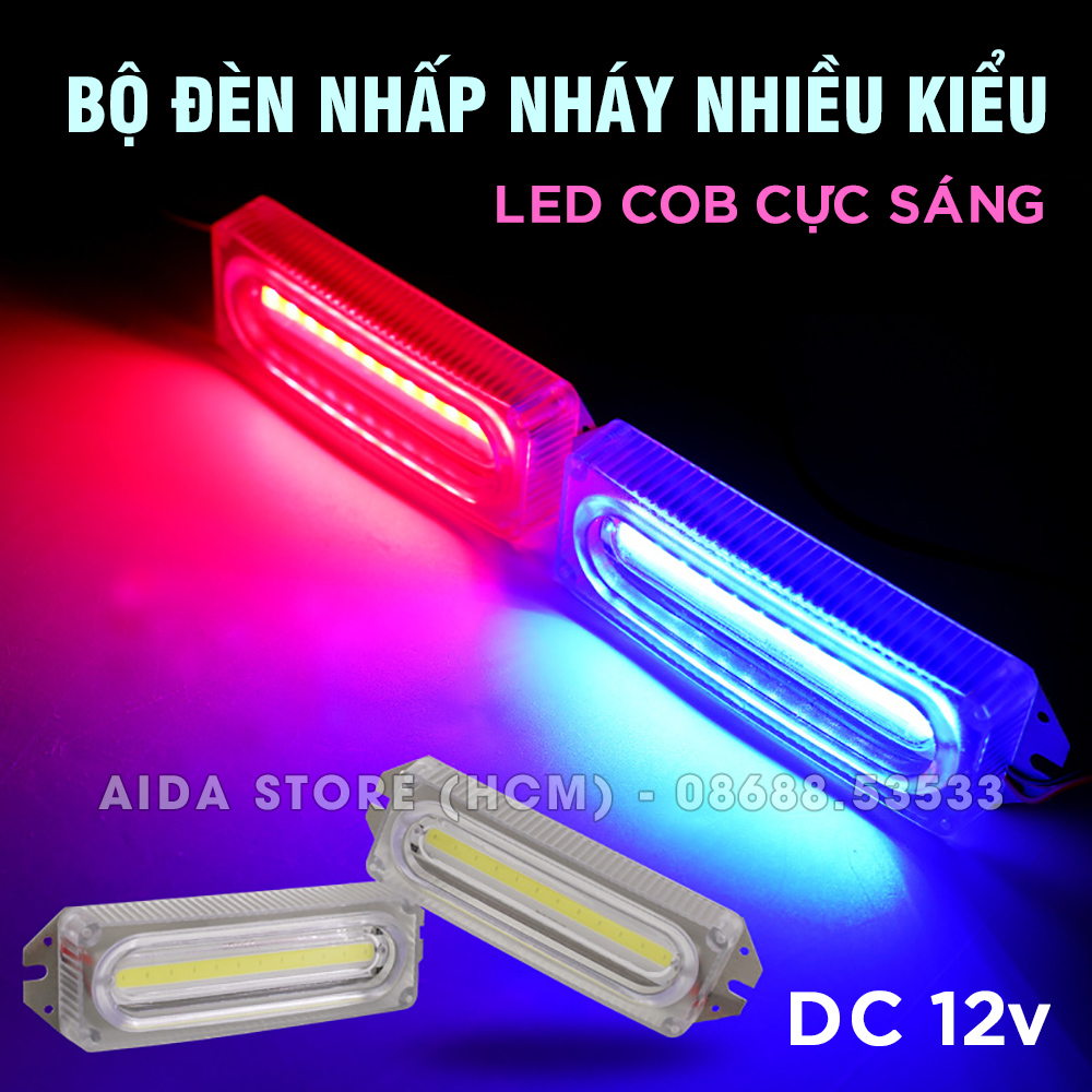 Bộ đèn LED COB 2 cái 2 màu nhấp nháy nhiều kiểu chớp chống hắt nước