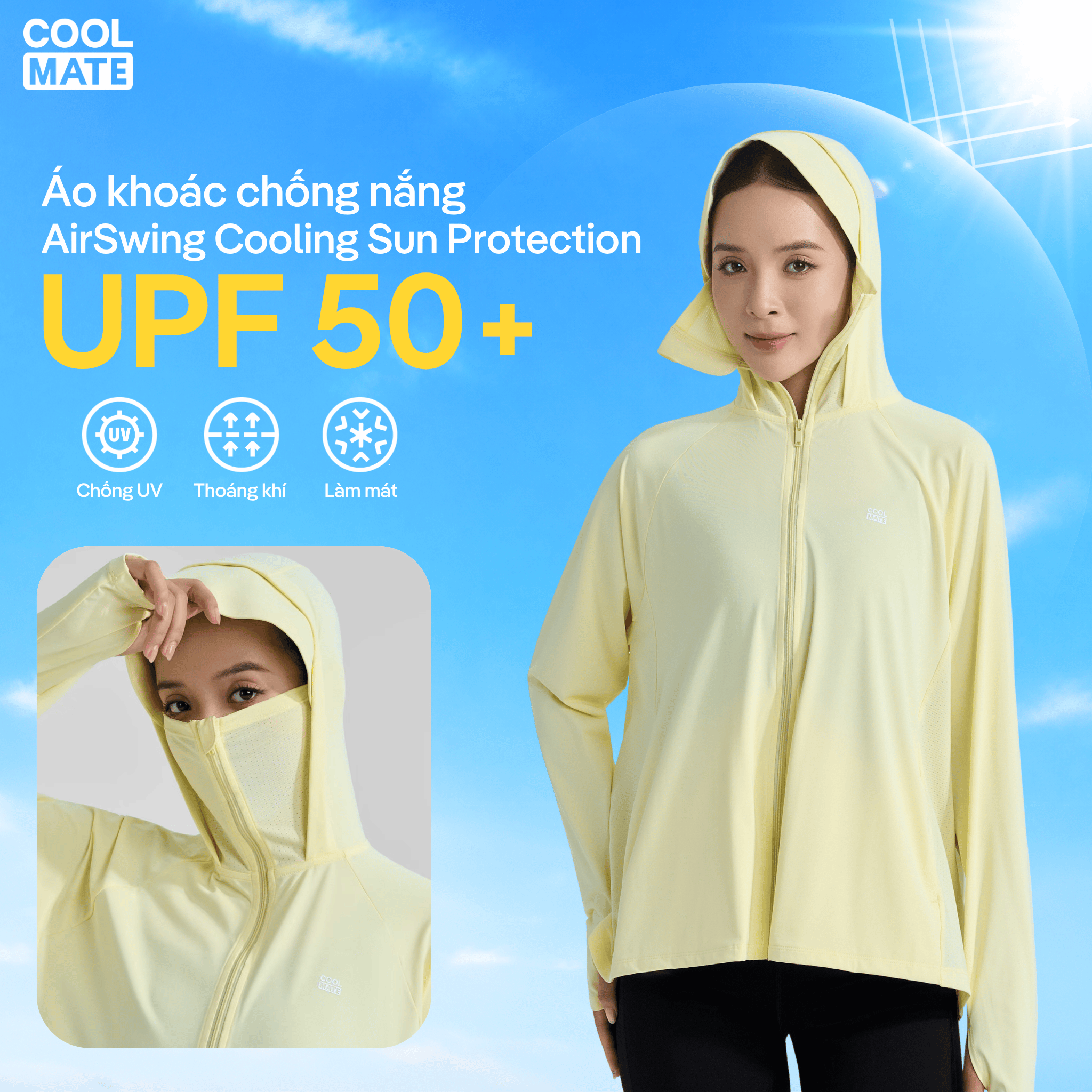 [MỚI]Áo khoác nữ chống nắng AirSwing Cooling Sun Protection UPF50 chất mát lạnh, bền bỉ, nhanh khô, thoáng khí Coolmate Women