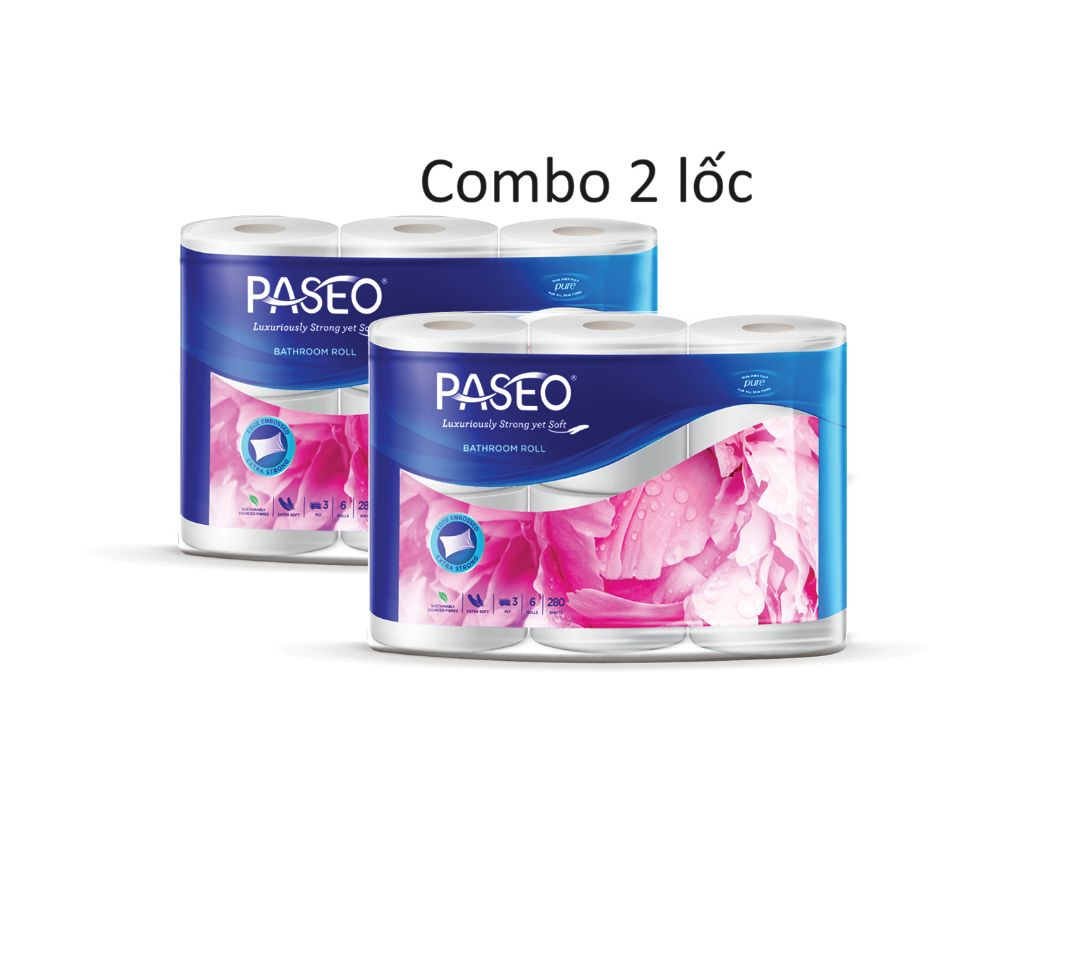 Combo 2 lốc Giấy vệ sinh cao cấp Paseo 6 cuộn 3 lớp mềm dai