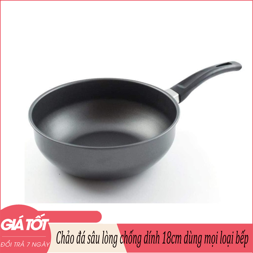 Chảo đá sâu lòng chống dính 18cm - Chảo chống dính sâu lòng 18cm Siêu Bền Dùng Cho Mọi Loại Bếp